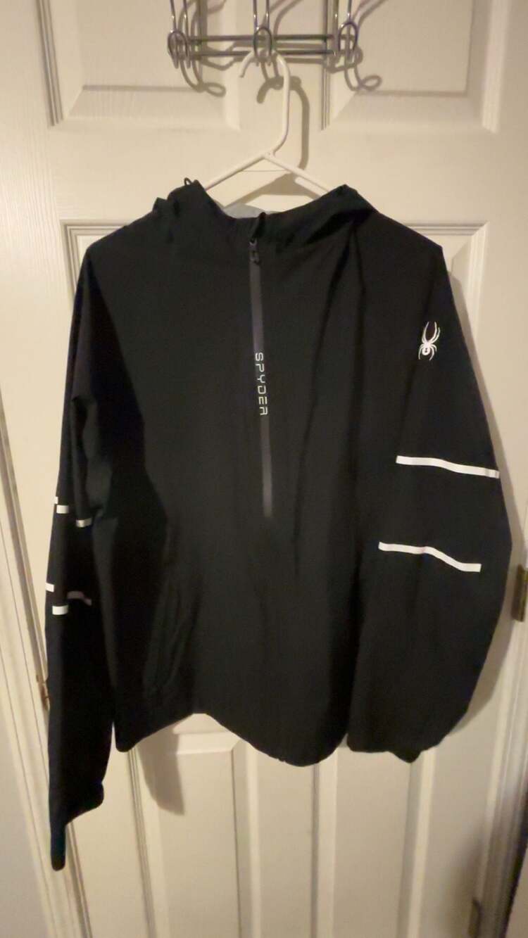 Spyder Men's Quarter-Zip Hooded Rain Jacket with Reflective Stripe Detail